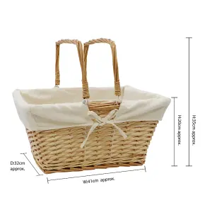 JVL Hand Woven Acacia Rectangular Willow Shopping Basket with Handles, Honey Finish