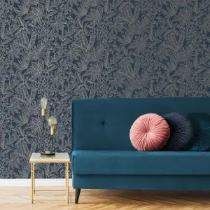 Boutique Paradise Blue Smooth Wallpaper Sample