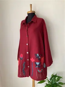 Gudrun Sjoden Linen Organic Cotton Embroidered Red Tunic Long Sleeve