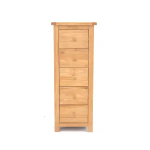 Lugo 5 Drawer Narrow Chest of Drawers Wood Knob