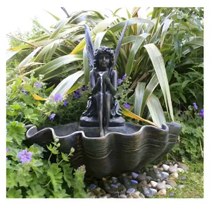 Primrose Fairy on a Clam Shell Solar Powered Garden Outdoor Water Feature Fountain H78cm