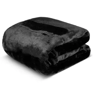 Hibernate Collection Soft Faux Mink Throw Thick Luxury Blanket - King Midnight Black