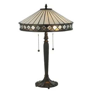 Dark Bronze Table Lamp - Diamond Shaped Detailling - 2 x 60W E27 GLS Required