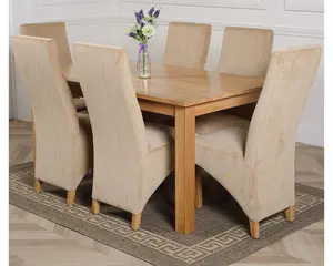 Oslo 150 x 90 cm Medium Oak Dining Table and 6 Chairs Dining Set with Lola Beige Fabric Chairs