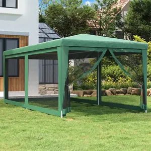 Berkfield Party Tent with 6 Mesh Sidewalls Green 3x6 m HDPE