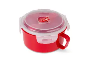 Good2Heat Plus Microwave Cookware Red Round Plastic Steam Vent Dishwasher Safe Food Storage Bowl with Spork 900ml