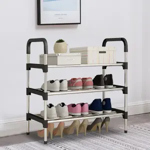 3 Tiers Black Freestanding Shoe Rack Shoe Storage Organizer Saving Space Shelves