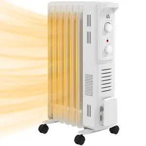 HOMCOM 7 Fin Portable Oil Filled Heater Radiator, Energy Efficient, White