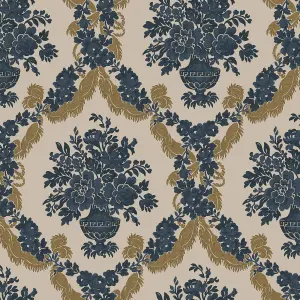 Galerie Italian Classics 4 Blue Gold Floral Damask Embossed Wallpaper