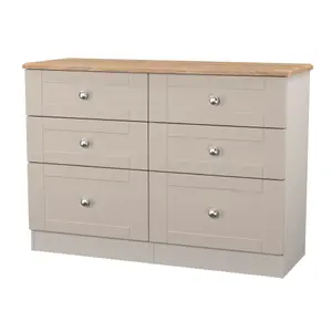 Sussex Ready assembled Beige & oak 6 Drawer Chest (H)792mm (W)1117mm (D)414mm