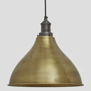 Industville Brooklyn Cone Pendant, 12 Inch, Brass, Pewter Holder