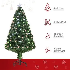 HOMCOM 4ft Prelit Christmas Tree Artificial W/Fibre Optic Decorations LED Light Holiday Home Xmas Decoration-Green | Aosom UK