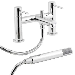 Deck Mounted Round Bath Shower Mixer Tap with Shower Kit - Chrome