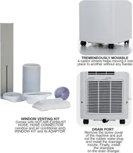 Belaco Air Conditioning Unit, Portable,  9000BTU 4-in1 , Timer, Remote, Dual Window Kit