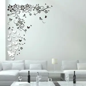 Vine with Butterflies Mirror Mirror Stickers Nursery Home Decoration Gift Ideas 102 pieces