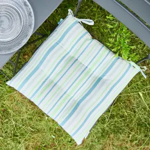 Set of 4 Blue Striped Cotton Indoor Outdoor Garden Furniture Dining Chair Seat Pad Cushions