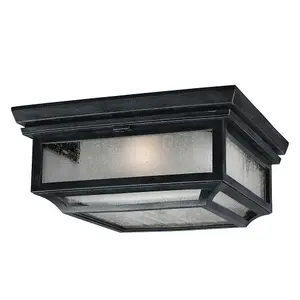 Elstead Shepherd 2 Light Bathroom Flush Mount Ceiling Light Dark Zinc IP44, E27