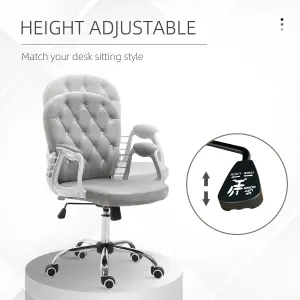 Vinsetto Office Chair Ergonomic 360 degree Swivel Diamante Tufted Home Work Velour Padded Base 5 Castor Wheels Grey