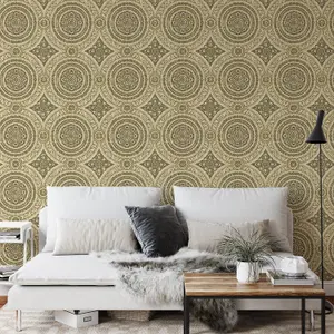 Wallquest Caspia Damask Circle Gold Wallpaper Classic Acrylic Coated Stylish