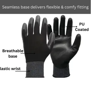 HAUSOWN PU & Nylon Handling Gloves For Firm Grip & Enhanced Dexterity Large Size Pack of 12 pairs