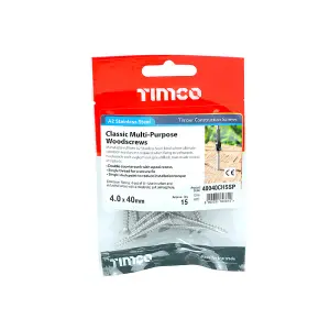 TIMCO Classic Multi-Purpose Countersunk A2 Stainless Steel Woodcrews - 4.0 x 40 (15pcs)