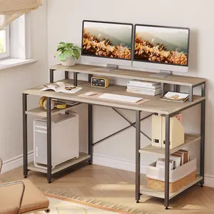 Kinslee 55inch Computer Desk, Office Work Desk with Monitor Stand Oak