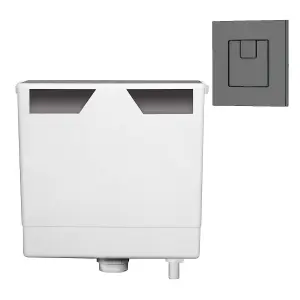 Ether Compact Concealed Dual Flush Cistern with Gun Grey Square Flush Button