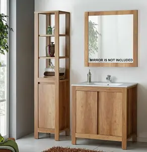 Bathroom Furniture Set: 800 Vanity Sink Cabinet with Basin Freestanding Tall Unit Oak Effect Classic