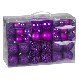 100 Piece Shatterproof Christmas Bauble Set Purple