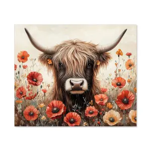 Highland Cow And Summer Flowers Kitchen Splashback