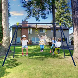 Costway 3-in-1 Kids Swing Set Metal A-Frame Swing Set U-shaped Swing Glider 2 Gym Ring