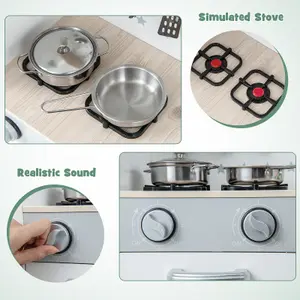 Costway Wooden Kids Pretend Play Kitchen Children Role Play Cooking Set w/ Cooking Stove