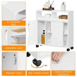 Yaheetech White Slim Bathroom Storage Cabinet w/ Adjustable Shelf and Wheels