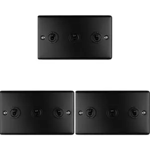 3 PACK 3 Gang Triple Retro Toggle Light Switch MATT BLACK 10A 2 Way Plate