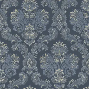 Galerie Italian Style Blue Traditional Floral Damask Wallpaper Roll