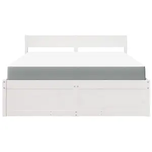 Berkfield Bed with Drawers and Mattress White 140x200 cm Solid Wood Pine