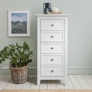 Karlstad Chest of Drawers 5 Drawer Tall in Classic White