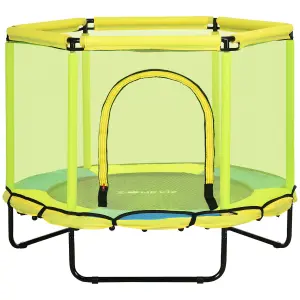 ZONEKIZ 4.6FT Kids Trampoline with Enclosure Safety Net for 3-10 YearsYellow