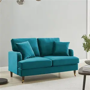 Brigette 2-Seater Teal Velvet Sofa With Antique Brass Castor Legs - Daals - Sofas