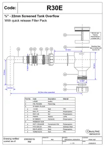 McAlpine R30E 0.75" Complete Screened Tank Overflow Connector - Extended