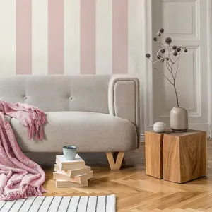 Pink White Stripe Wallpaper Feature Wall Smooth Finish Retro Kids Girls Bedroom