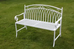 Versailles Folding Metal Garden Bench in White Finish