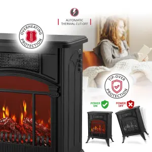 NETTA 1900W Freestanding Stove Heater With Realistic Fire Flame Effect