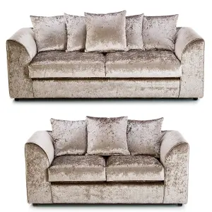 Crystal Crushed Velvet Fabric Fabric SofaSet 3 and 2 Seater Sofa  Mink - Scatter Back