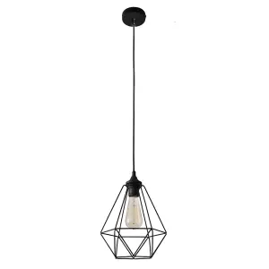 Luminosa Karo Wire Frame Pendant Ceiling Light Black 24cm