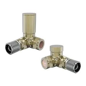 Rinse Bathrooms 15mm Round Head Corner Radiator Valves Corner Towel Rail Valve Brushed Brass