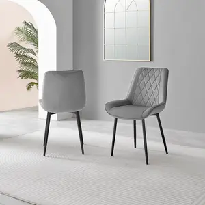 Sandy Classic Wood Effect & Metal Dining Table Set with 6 Luxury Velvet Dining Chairs Grey/Black