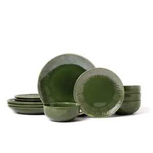 Mikasa Jardin 12-Piece Stoneware Dinner Set, Green