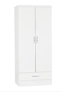 Nevada 2 Door 1 Drawer Wardrobe in White Gloss