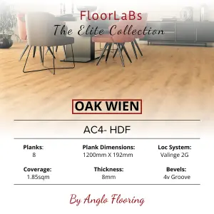 Anglo Flooring X FloorLabs, Oak Wien, Natural Oak Wood Plank Oak Effect Laminate Flooring, 8mm, 1.85m²